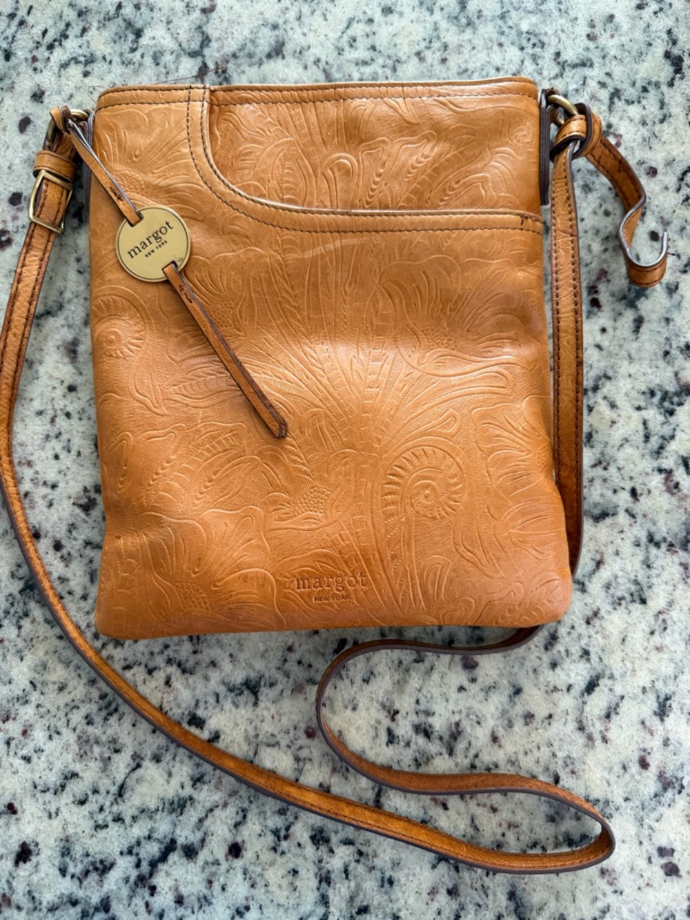 margot Embossed Tan Leather Crossbody Bag